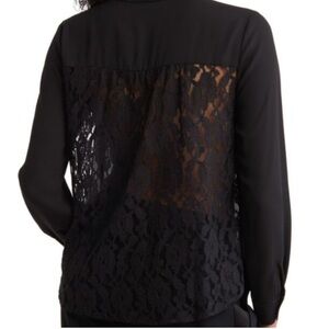 Pleione Lace Back‎ Long Sleeve Blouse Black Size Medium NWT